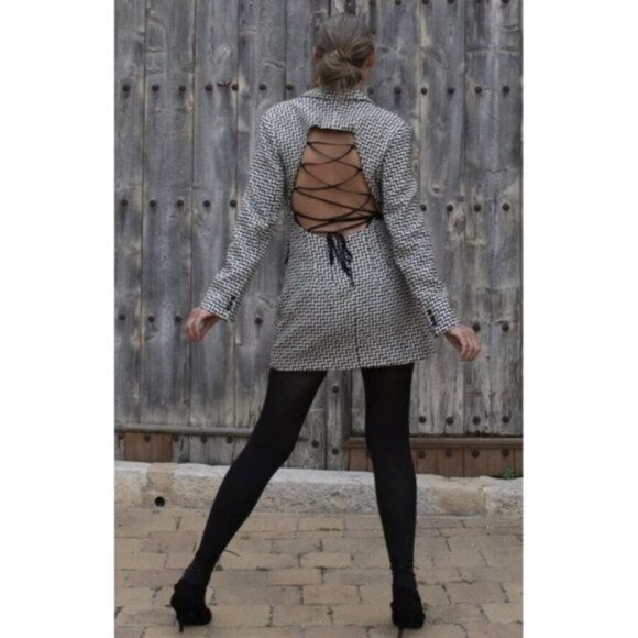 NWT Zara Houndstooth Blazer Dress Black / White 8342/334 Women Size XS - Picture 15 of 16